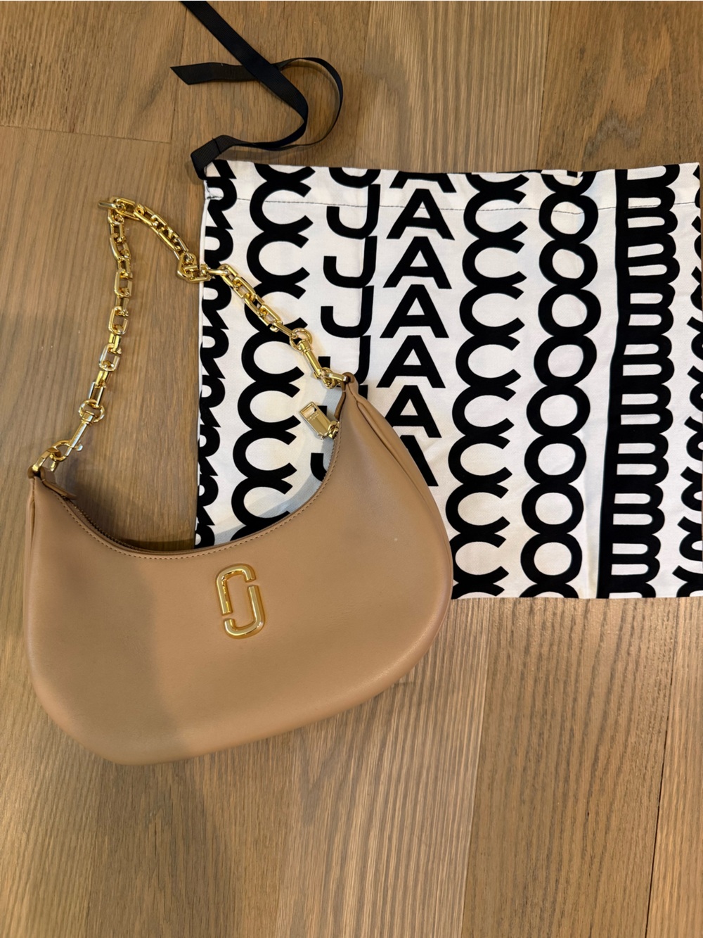 Marc Jacobs Tan Crescent Shoulder Bag with Gold Hardware